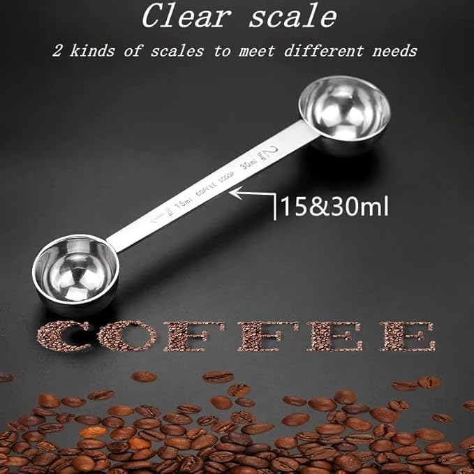 CoaGu Stainless Steel Coffee Scoop Set: Two-Piece Long Handle 1 Tbsp & 2 Tbsp Scoops for Effortless Serving from Large Coffee Bags and Baking Ingredients