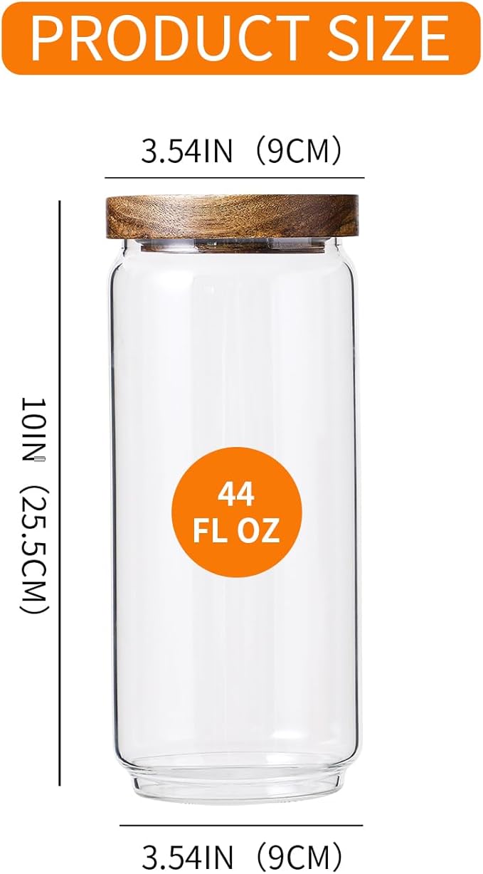 Glass Storage Jars with Wooden Lid Set of 3, 44 OZ High Borosilicate Glass Containers Kitchen Food Canisters s for Coffee Beans/Sugar/Noodles/Nuts/Cookies/Pasta