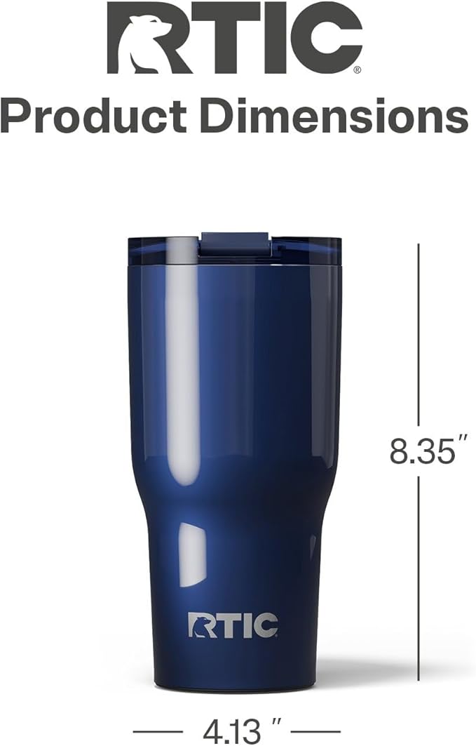 RTIC 30oz Essential Tumbler with Lid, Insulated, Stainless Steel, Metal, Double Wall Vacuum-Insulation, Ceramic Lined, Travel Cup for Iced Coffee, Tea, Hot and Cold Drink, Midnight Dust Metallic