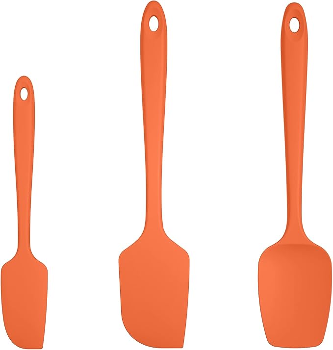 U-Taste Silicone Spatula Set: 600ºF High Heat Resistant, Seamless Food Grade Flexible Rubber Kitchen Cooking Mixing Baking Scraper for Nonstick Cookware Set of 3 (Orange)