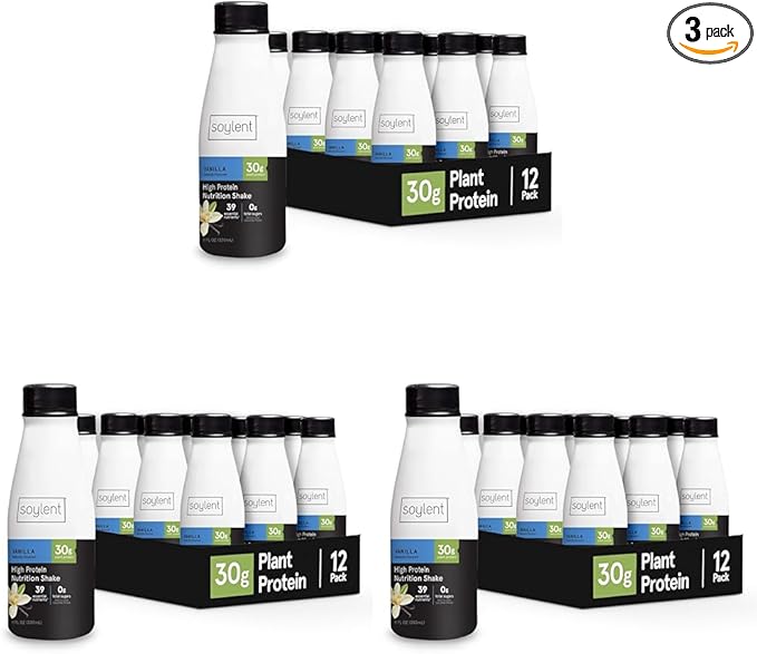 Soylent Vanilla High Protein Shake, 30g Complete Protein, Vegan, Dairy Free and 0g Sugar, Ready to Drink Protein Drinks, 11 Oz, 36 Pack