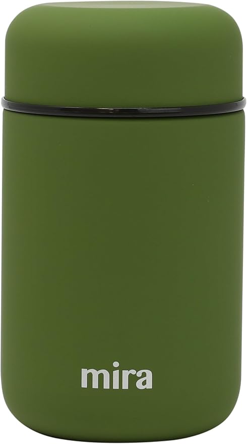 MIRA Insulated Food Jar Thermo for Hot Food & Soup, Compact Stainless Steel Vacuum Lunch Container for Meals To Go - 13.5 oz, Olive Green