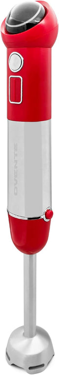 OVENTE Cordless Immersion Hand Blender, 300W Rechargeable Handheld Portable Stick Mixer with Speed Pulse Activating Sensor and Stainless Steel Blades for Smoothies, Shakes or Baby Food, Red HR995R