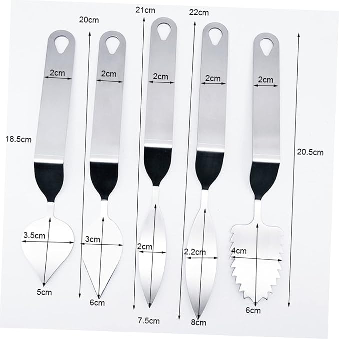 PRETYZOOM Cake Cream Spatula, 5 Shapes Stainless Steel Frosting Baking Tool, Icing Oil Painting Spatula, Cake Decorating Tool