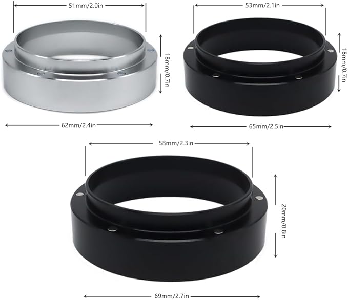 Aluminum Espresso Dosing Funnel - 51/53/58mm Coffee Dosing Ring for Home & Shop - Silvery