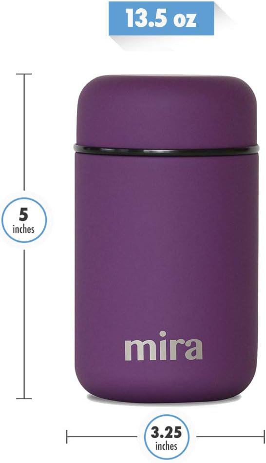 MIRA Insulated Food Jar Thermo for Hot Food & Soup, Compact Stainless Steel Vacuum Lunch Container for Meals To Go - 13.5 oz, Purple