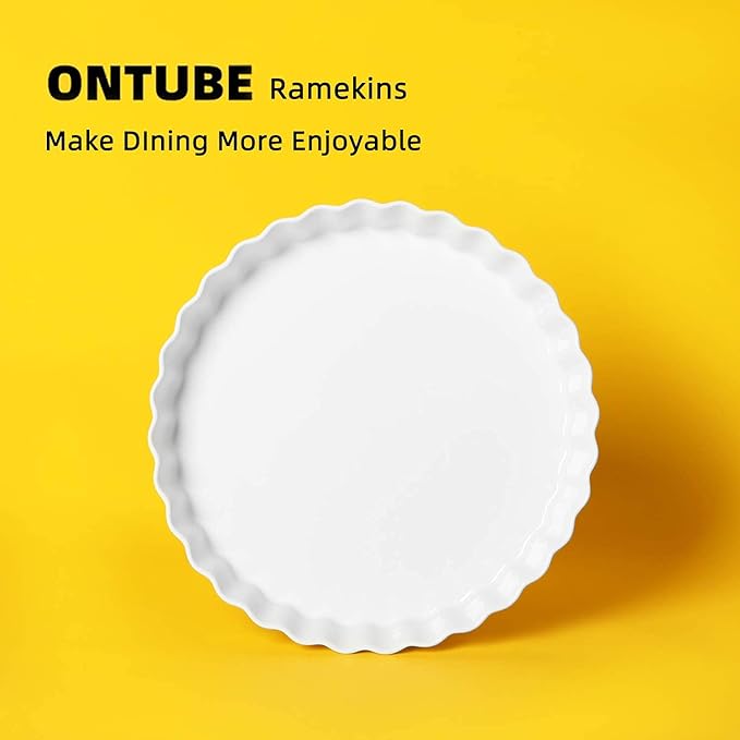 ONTUBE Pie Pans 11 Inches Ceramic Quiche Pans, Round Pie Tins for Baking,Oven Safe, Set of 2 (White)