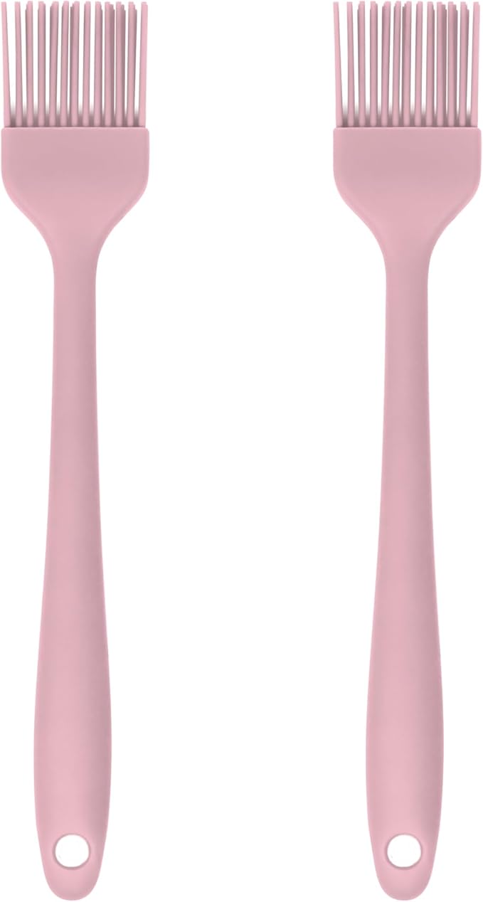 Silicone Pastry Brush Set – 2-Piece Set of Basting Brushes for Cuisine and BBQ – Kitchen Tools and Accessories with Comfortable Handles, Heat-Resistant Utensils for Cooking & Baking – Pastel Pink