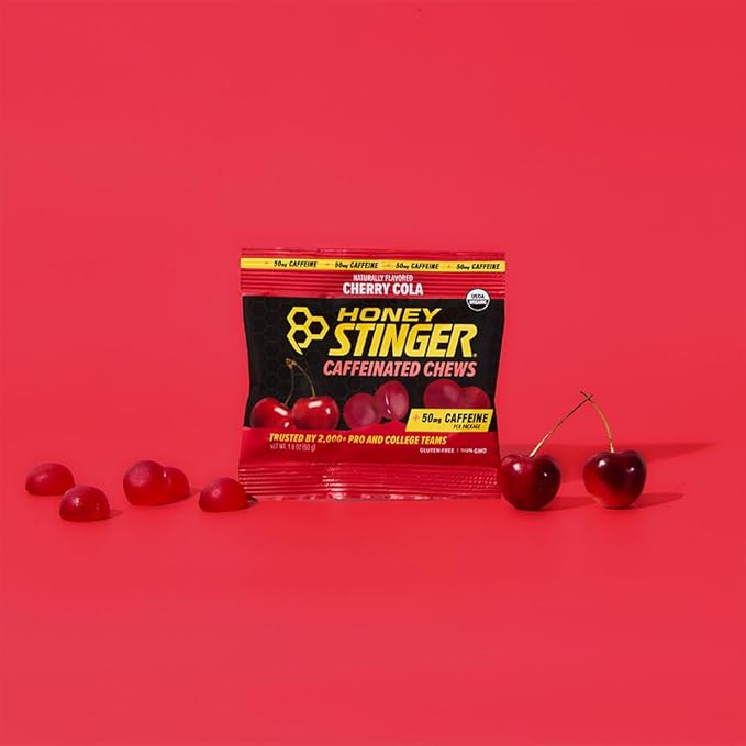 Honey Stinger Cherry Cola Caffeinated Energy Chew, Gluten Free, with Caffeine, for Exercise, Running and Performance, Sports Nutrition for Home & Gym, Pre and Mid Workout, 12 Pack, 23.2 Ounce
