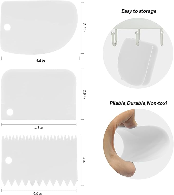 Stainless Steel Icing Spatulas Angled Cake Spatulas with 3 Cake Smoother Scrapers- Professional Frosting Offset Spatula Set with 6, 8, 10 inch Blades for Cake Decorating