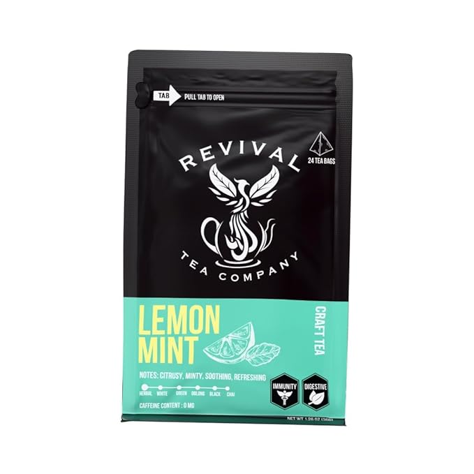 Revival Tea Company Lemont Mint Tea - Herbal Tea Blend of Peppermint, Spearmint and Lemon - Caffeine Free - 24 Tea Bags