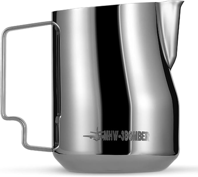 MHW-3BOMBER Milk Frothing Pitcher 12oz/350ml Milk Frother Cup Espresso Steaming Pitcher Stainless Steel Milk Frother Cup Barista Latte Art Round Spout Latte Art Pitcher P7121S