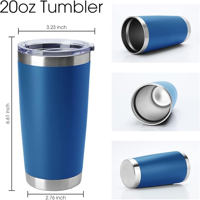 HASLE OUTFITTERS 20oz Tumblers Stainless Steel Mugs with Lid Double Wall Vacuum Insulated Coffee Cups for Cold & Hot Drinks (20oz-Dark Blue, 1 Pack)
