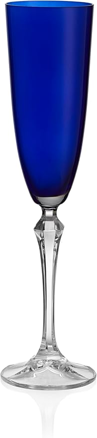 Barski Champagne Flute Glasses - Set of 4 - Assorted Colored Cup with Clear Stem - Each Glass is 7 oz., for Prosecco, Sparkling Wine, Mimosas, Cocktails, Weddings Anniversaries - Made in Europe