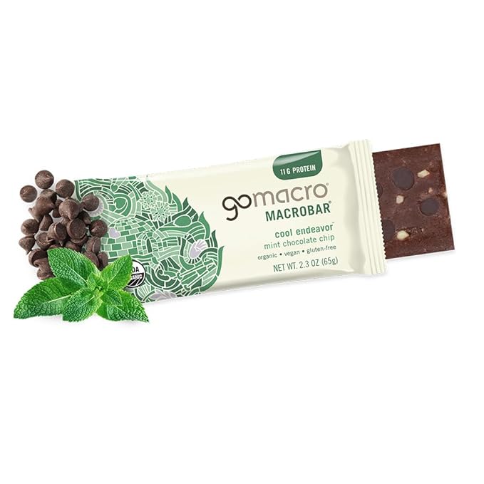 GoMacro MacroBar Organic Vegan Protein Bars - Mint Chocolate Chip, 2.3 Ounce Bars, (Pack of 12)