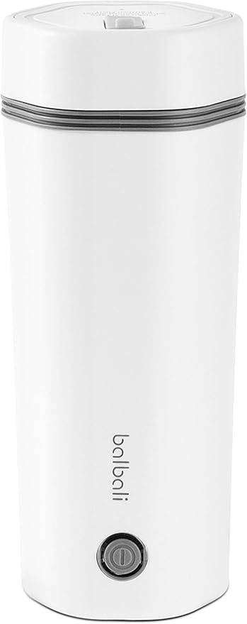 balbali Travel Kettle - 12oz Portable Electric Kettle for Boiling Water - Self Heating Cup/Thermos - Single Size Personal Tea Maker -Hot Water Boiler/Heater/Warmer - White