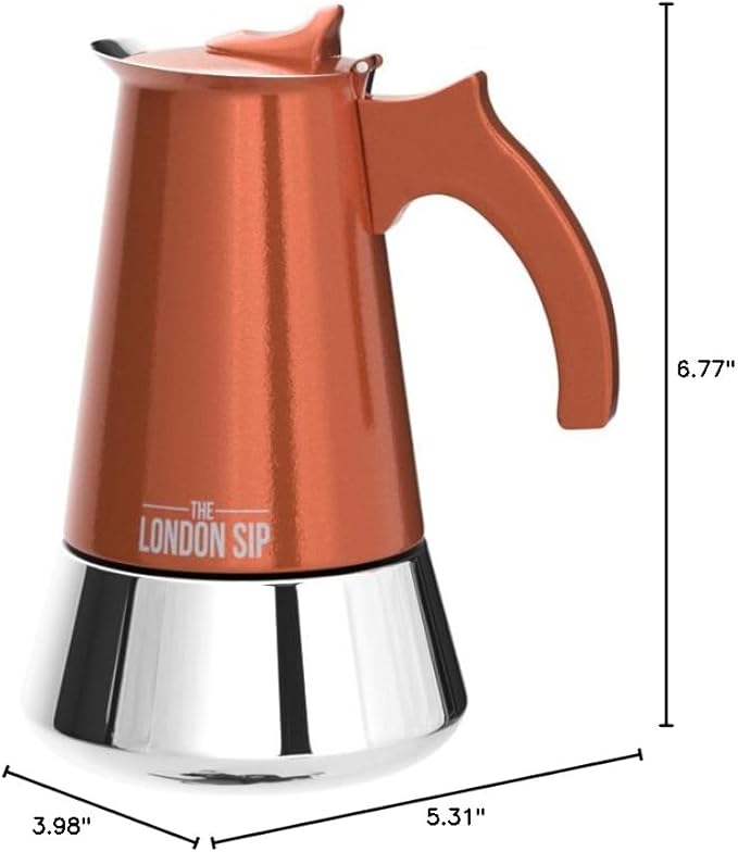London Sip Stainless Steel Stovetop Espresso Maker Moka Pot Italian Coffee Percolator, Copper, Small (5.07 oz)