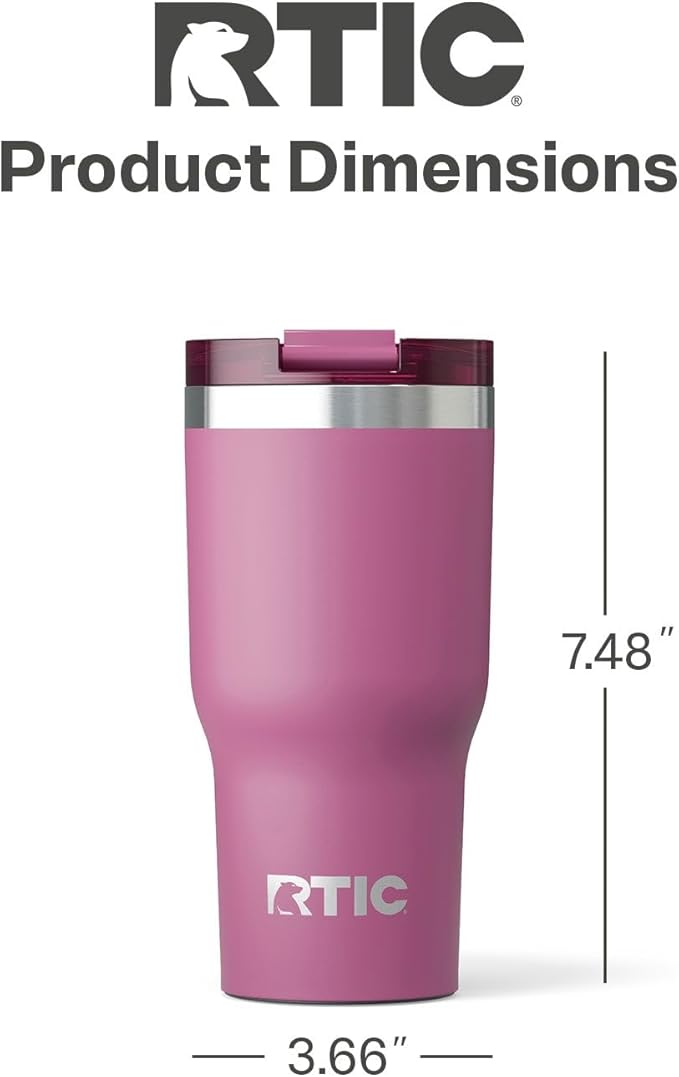 RTIC 20oz Essential Tumbler with Lid, Insulated, Stainless Steel, Metal, Double Wall Vacuum-Insulation, Ceramic Lined, Travel Cup for Iced Coffee, Tea, Hot and Cold Drink, Orchid