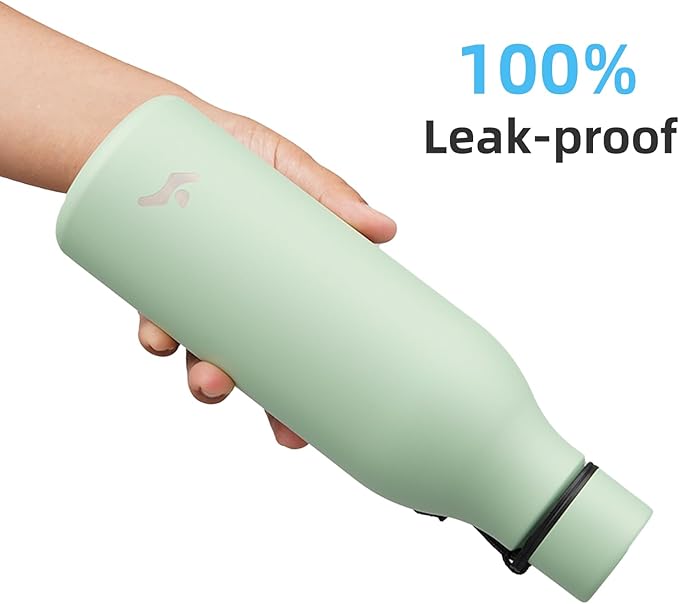 Insulated Water Bottle with Strap,18 oz Double Wall Stainless Steel Vacuum Bottles Metal Water Flask,Macaron Green