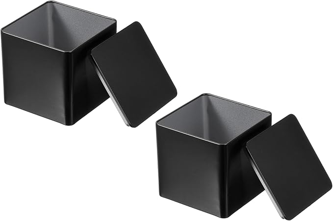 PATIKIL Metal Tea and Tin Set 3.35"x3.35"x3.35", 2 Pcs Airtight Storage Square Container with Lid for Loose Tea Coffee Candy Treats Gifts Spice DIY, Black