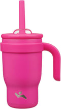 14 oz Tumbler with Side Handle, Insulated Water Bottle with Straw and 2 in 1 Lid, Stainless Steel Cup Travel Coffee Mug for Sports Office Gym,Fuchsia
