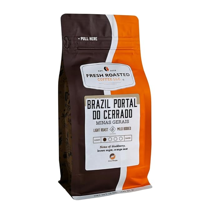 Fresh Roasted Coffee, Brazil Minas Gerais, 12 oz, Light Roast, Kosher, Ground