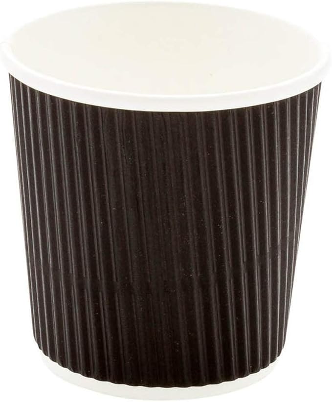 500-CT Disposable Black 4-OZ Hot Beverage Cups with Ripple Wall Design: No Need for Sleeves - Perfect for Cafes - Eco-Friendly Recyclable Paper - Insulated - Wholesale Takeout Coffee Cup