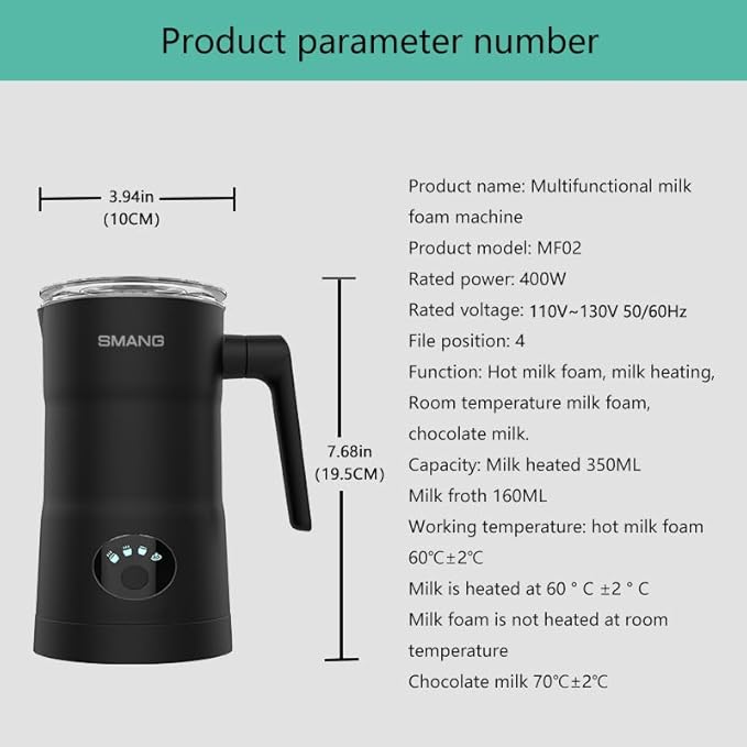 Electric Milk Frother, 4 in 1 Milk Steamer, 11.8oz/350ml Automatic Warm and Cold Foam Maker, Milk Warmer for Latte, Cappuccinos, Macchiato, Hot Chocolate, Coffee, Matte Black
