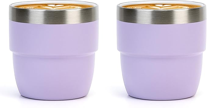 Zenbo 4 oz Espresso/Coffee Cups Set of 2, Ceramic-Lined Double Wall Vacuum Insulated 18/8 Stainless Steel, Stackable & Dishwasher Safe, Space-Saving, Compatible with Most Espresso & Coffee Makers