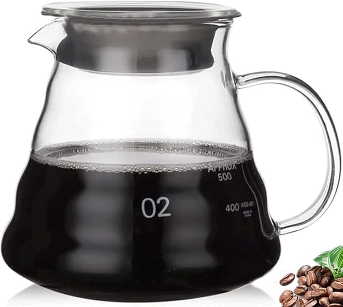 Glass Coffee Server for Drip Coffee Maker, Standard Glass Coffee Carafe, Coffee Pot with Lid, Clear, 02 600ml(20oz)