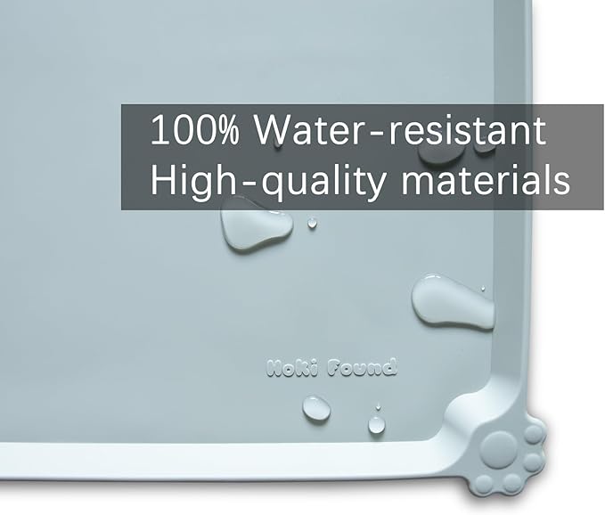 Hoki Found XX-Large Silicone Pet Food Mats Tray - Non Slip Pet Dog Cat Bowl Mats Placemat - Pet Water Mats for Carpet -Dog Pet Cat Feeding Mat - Waterproof Dog Cat Food Mats -Battleship