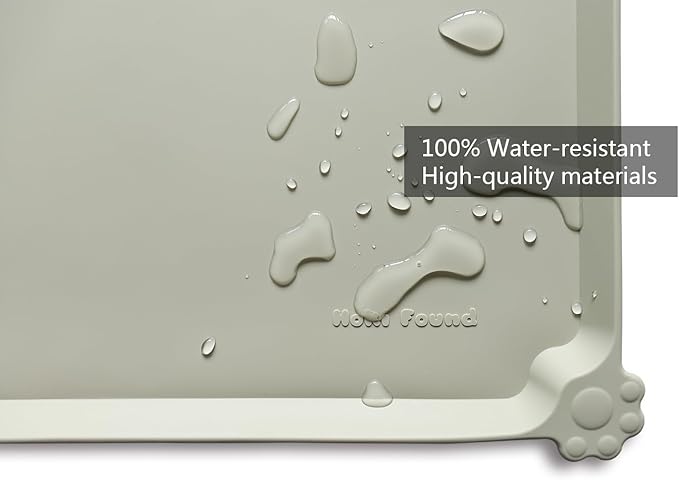 Hoki Found Large Silicone Non Slip Pet Food Mats - Bowl Placemats for Dog Cat - Waterproof - Cream Green