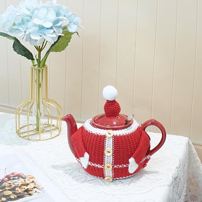 Tea Cozy Suitable for a 600ml,20oz Tea Pot,Teapot Warmer -100% Acrylic Fibers Filling,Two Piece (Christmas)