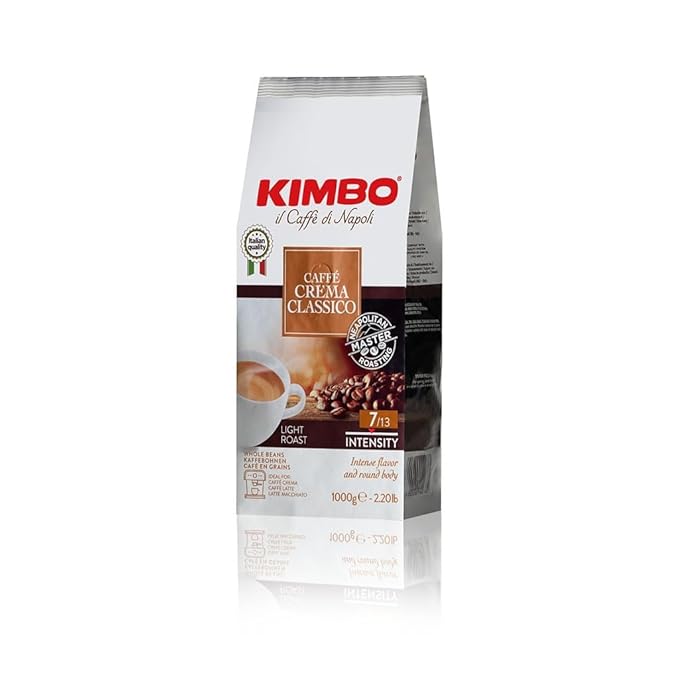 Kimbo Caffe Crema Classico Whole Bean Coffee - Blended and Roasted in Italy - Light Roast with Intense Flavor and Round Body - 2.2 lbs Bag