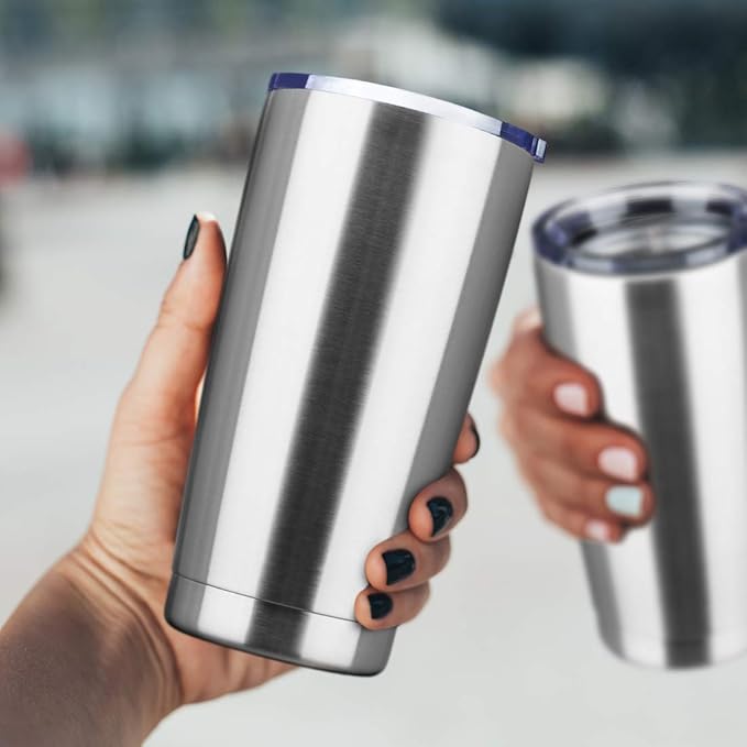 20oz Tumbler Bulk Stainless Steel Vacuum Insulated Tumblers with Lid Double Wall Travel Mug Powder Coated Coffee Cup, Suitable for Ice Drinks and Hot Beverage (Stainless steel 1pack)