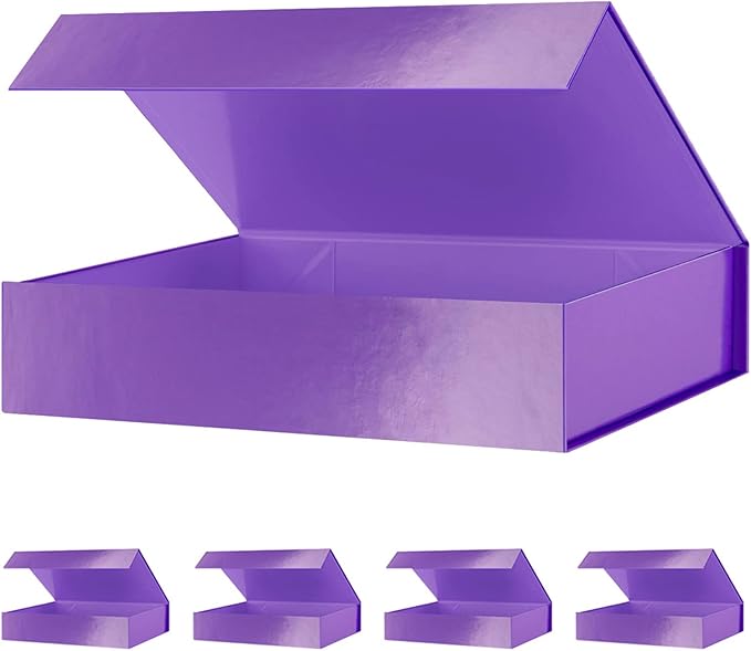 Gift Boxes Purple 11x7.8x2.3 Inches, Magnetic Closure Shirt Gift Boxes with Lids for Presents (5 Pack)
