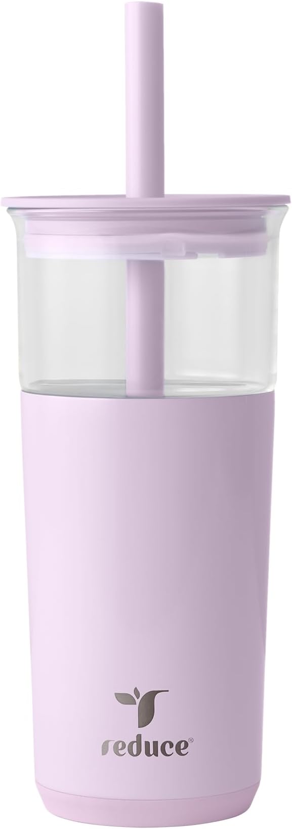REDUCE Aspen 20 oz Vacuum Insulated Glass Tumbler with Lid & Extra Wide Straw - Keeps Drinks Cold for 12 Hrs - Ideal for Iced Coffee, Smoothies & Boba - Dishwasher Safe, Soft Base - Lilac Bud