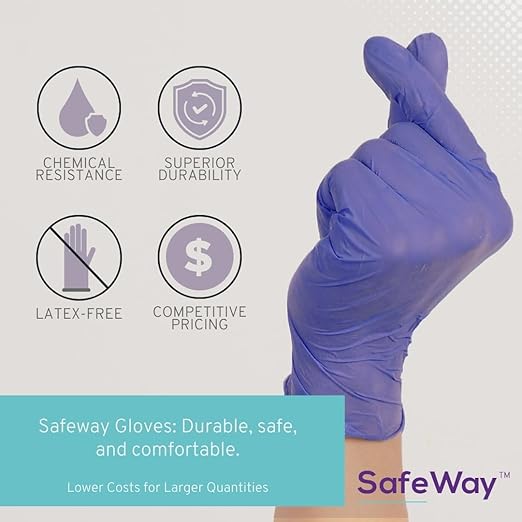 SafeWay Nitrile Gloves, 200 Ct, Small, Powder-Free, Latex-Free, All-Purpose, Professional Disposable Gloves with Textured Fingertips for Medical Use, Food Prep, Cleaning, Tattoo & More