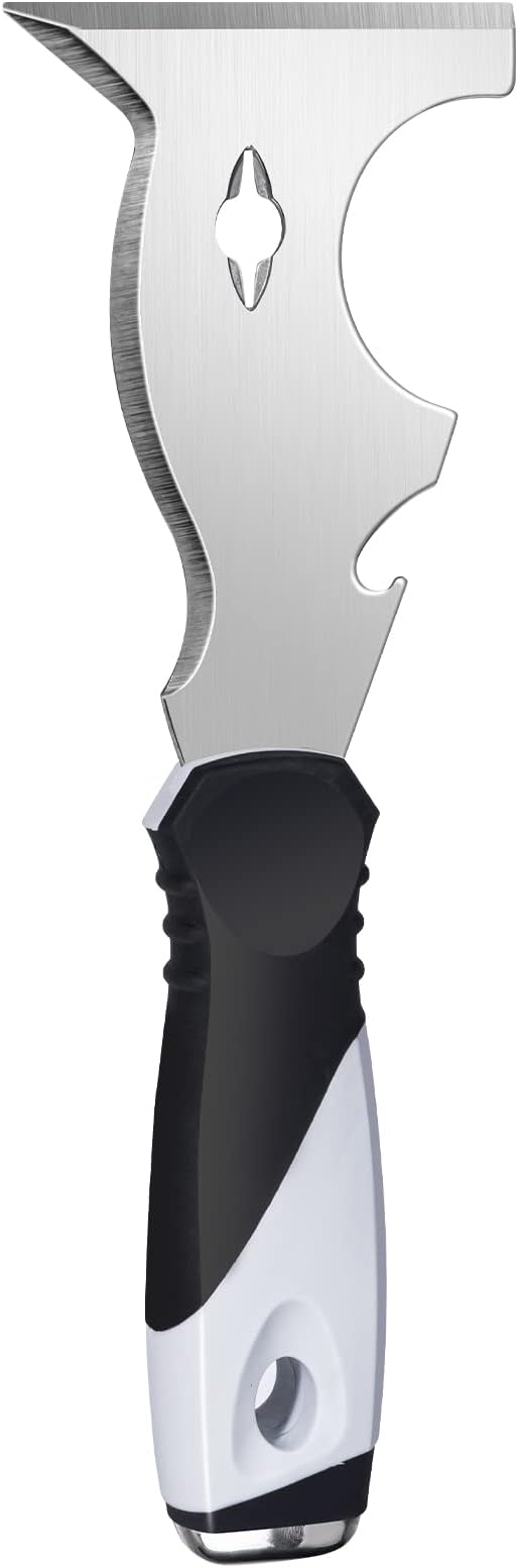 Mister Rui 10 in 1 Putty Knife - Multi Use Painters Tool, Taping Knife, Paint & Metal Scraper with Hammer End, Razor Blade Spackle Tool