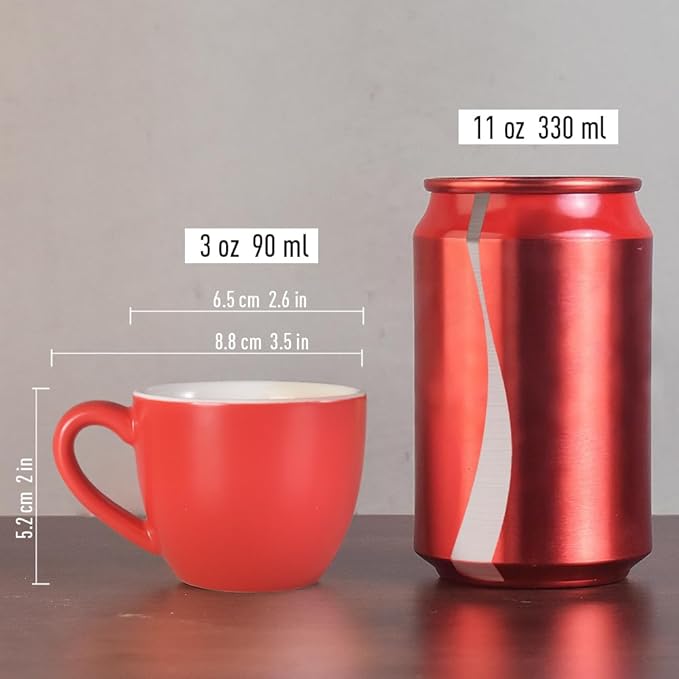 homEdge Mini Procelain Espresso Cup, 3 Ounces / 90 ml Tiny Coffee Mugs Demitasse for Espresso, Tea- Red