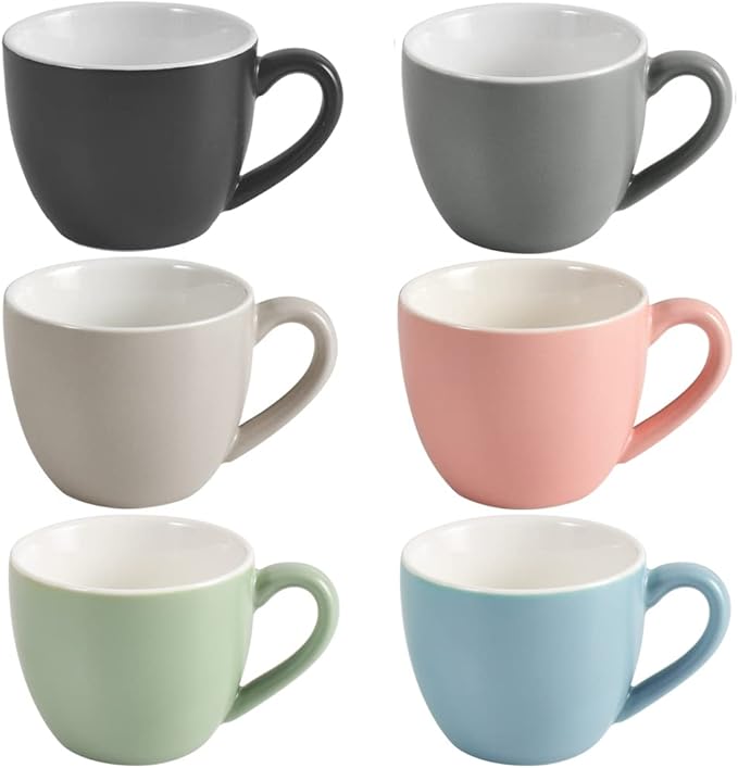 homEdge Mini Procelain Espresso Cup, 3 Ounces / 90 ml Tiny Cofffee Mugs Demitasse for Espresso, Tea- Set of 6, Multicolor