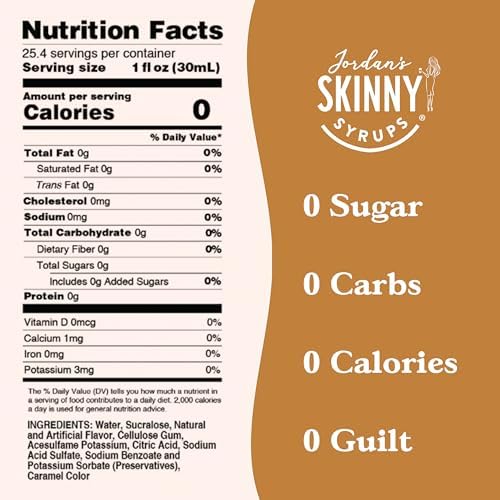 Jordan's Skinny Syrups Sugar Free Coffee Syrup, White Chocolate Flavor Mix, Zero Calorie Flavoring for Lattes, Protein Shake, Cocktail & More, Gluten Free, Keto Friendly, 25.4 Fl Oz, 6 Pack