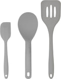 Silicone Utensils 3-Piece Set – Rubber Spatula, Slotted Turner, and Rice Paddle – Complete Heat-Resistant Set for Non-Stick Cookware – Kitchen Tools and Accessories for Cooking & Baking – Grey
