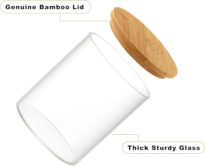 Glass Qtip Holder Dispenser with Bamboo Lid - 2 Pack Apothecary Jars - Cotton Balls Pads Swabs Holder Jar - Bathroom Vanity Canisters Jars for Countertop Storage and Organization