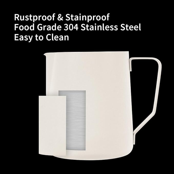 watchget Milk Frothing Pitcher 32oz/900ml - Stainless Steel Frothing Pitcher Espresso Steaming Pitcher Coffee Frother Cup Cappuccino Latte Art Coffee Machine Accessories Milk Jug, Creamy White