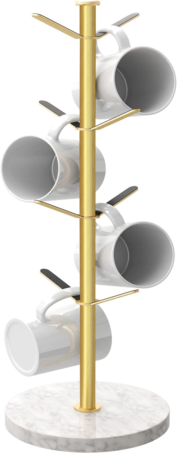 Gold Mug Holder Tree with Marble Base, 8 Hooks Coffee Cups Holder Stand, New Upgrad Stable Removable Mug Rack for Kitchen Cafe