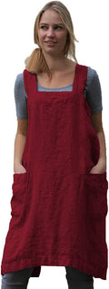 Women's Pinafore Square Apron Baking Cooking Gardening Works Cross Back Cotton/Linen Blend Dress with 2 Pockets