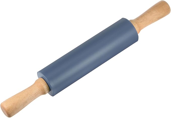HARFINGTON Silicone Rolling Pins for Baking 15 Inch Wooden Handle Non Stick Rolling Pin Small Roller Playdough Rolling Pins for Dough Pizza Pastry Fondant Kitchen, Drak Blue