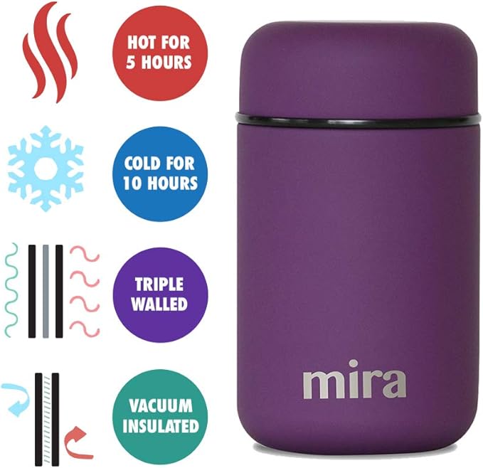MIRA Insulated Food Jar Thermo for Hot Food & Soup, Compact Stainless Steel Vacuum Lunch Container for Meals To Go - 13.5 oz, Purple