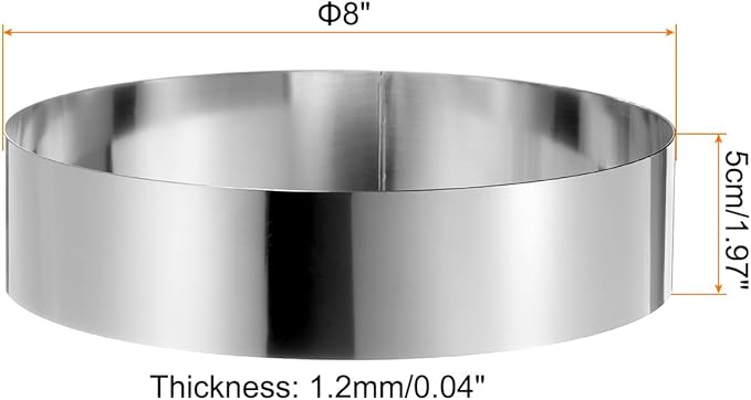 HARFINGTON Round Cake Ring 8 x 2 Inch Seamless Stainless Steel Pastry Mousse Dessert Ring Mirror Coating for Baking Cooking Making Tool